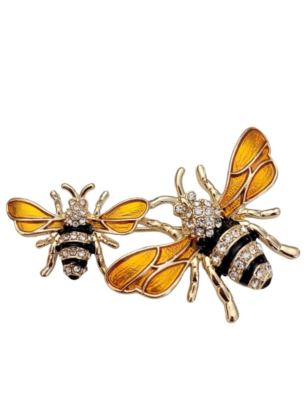 Napier Gold-Tone Clear Rhinestone Black Gold Enamel Bees Brooch, Signed K114